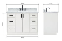 Ariel kelly 49 inch single rectangle sink bathroom vanity with carrara marble countertop 1.5 inch edge