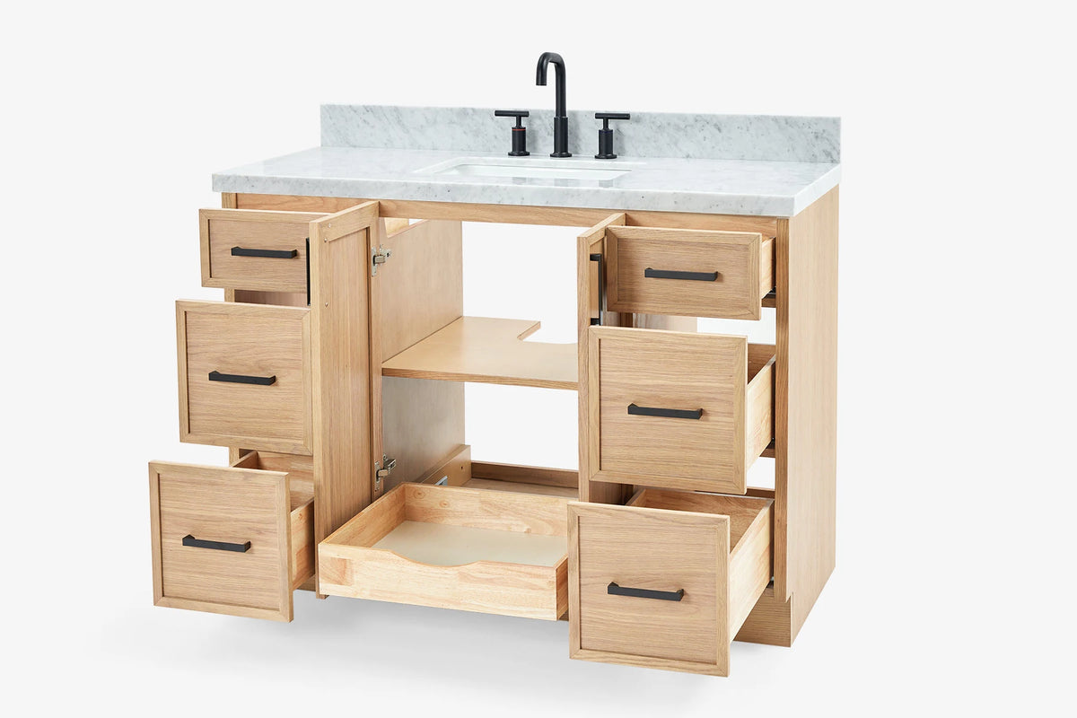 Ariel kelly 49 inch single rectangle sink bathroom vanity with carrara marble countertop 1.5 inch edge
