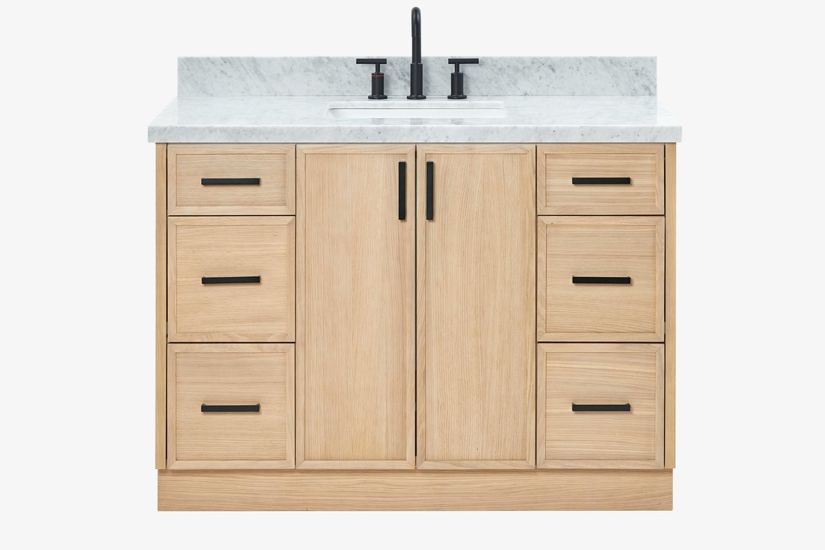 Ariel kelly 49 inch single rectangle sink bathroom vanity with carrara marble countertop 1.5 inch edge