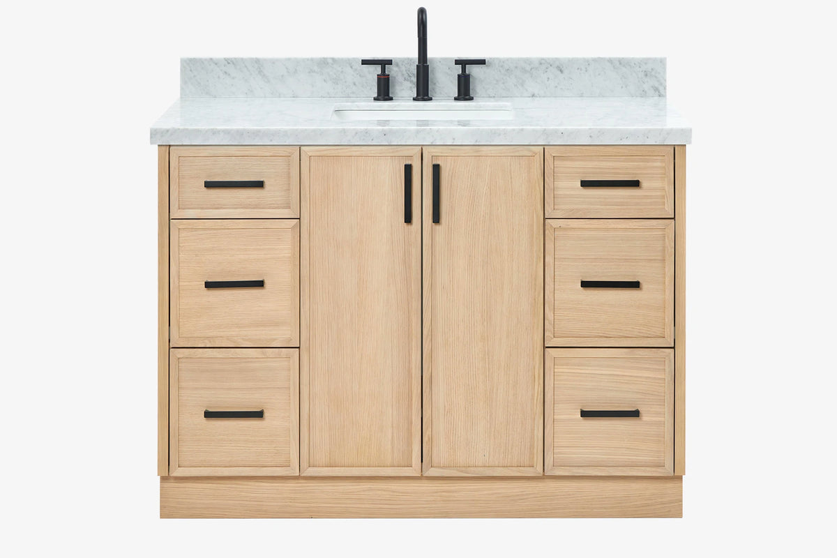 Ariel kelly 49 inch single rectangle sink bathroom vanity with carrara marble countertop 1.5 inch edge