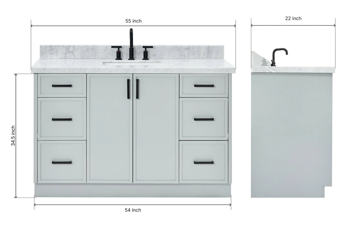 Ariel kelly 55 inch single rectangle sink bathroom vanity with countertop 1.5 inch edge