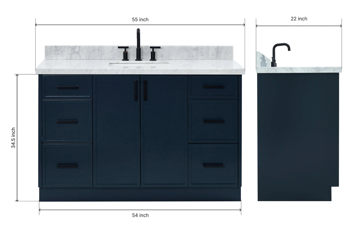 Ariel kelly 55 inch single rectangle sink bathroom vanity with countertop 1.5 inch edge