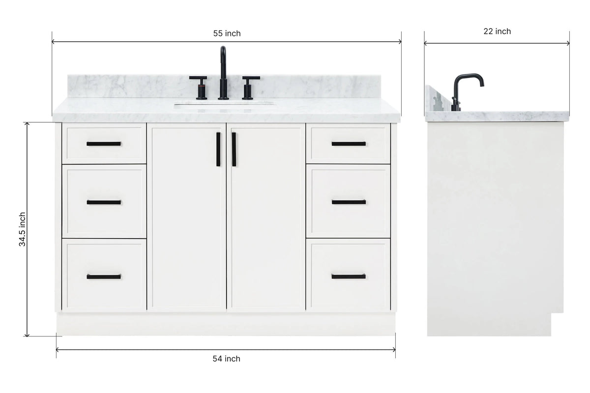 Ariel kelly 55 inch single rectangle sink bathroom vanity with countertop 1.5 inch edge