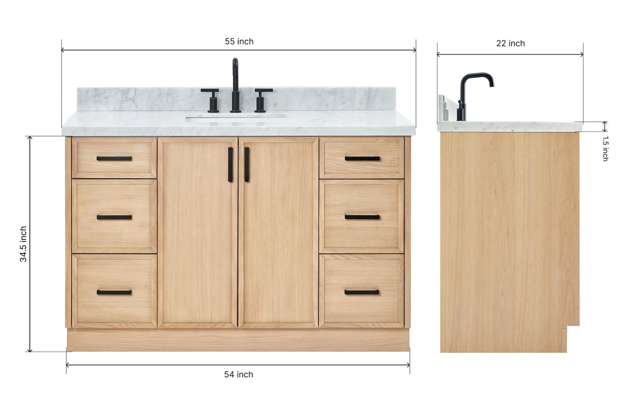 Ariel kelly 55 inch single rectangle sink bathroom vanity with countertop 1.5 inch edge