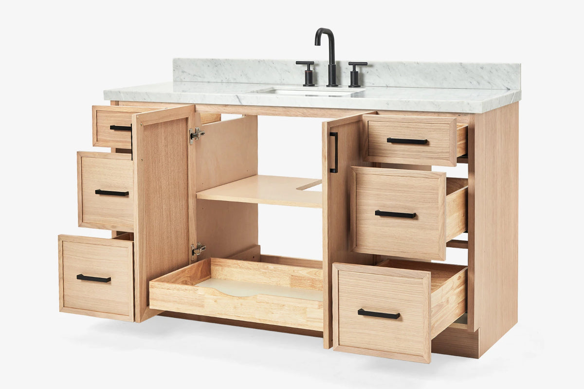 Ariel kelly 61 inch single rectangle sink bathroom vanity with marble countertop 1.5 inch edge