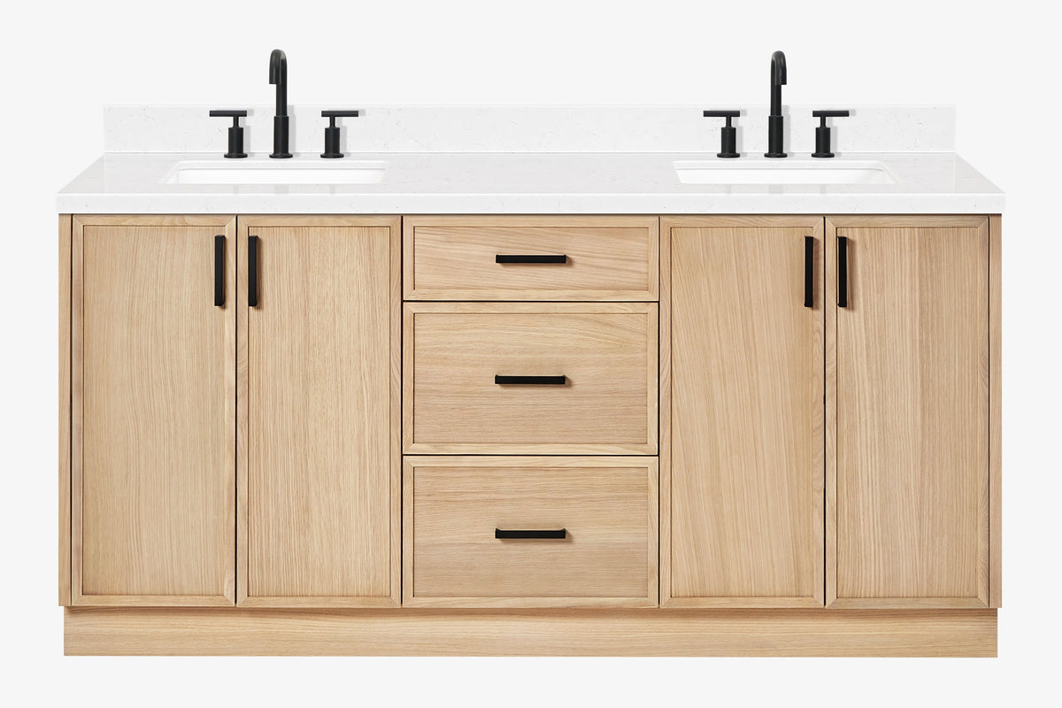 Ariel kelly 73 inch double rectangle sink bathroom vanity with countertop 1.5 inch edge