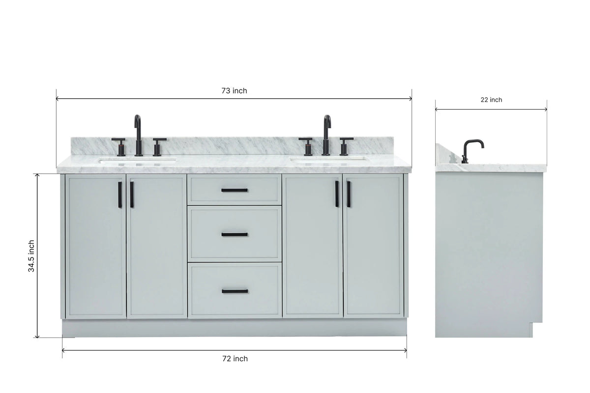 Ariel kelly 73 inch double rectangle sink bathroom vanity with countertop 1.5 inch edge