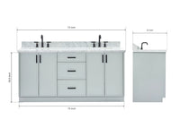 Ariel kelly 73 inch double rectangle sink bathroom vanity with countertop 1.5 inch edge