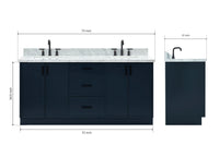 Ariel kelly 73 inch double rectangle sink bathroom vanity with countertop 1.5 inch edge