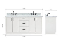 Ariel kelly 73 inch double rectangle sink bathroom vanity with countertop 1.5 inch edge