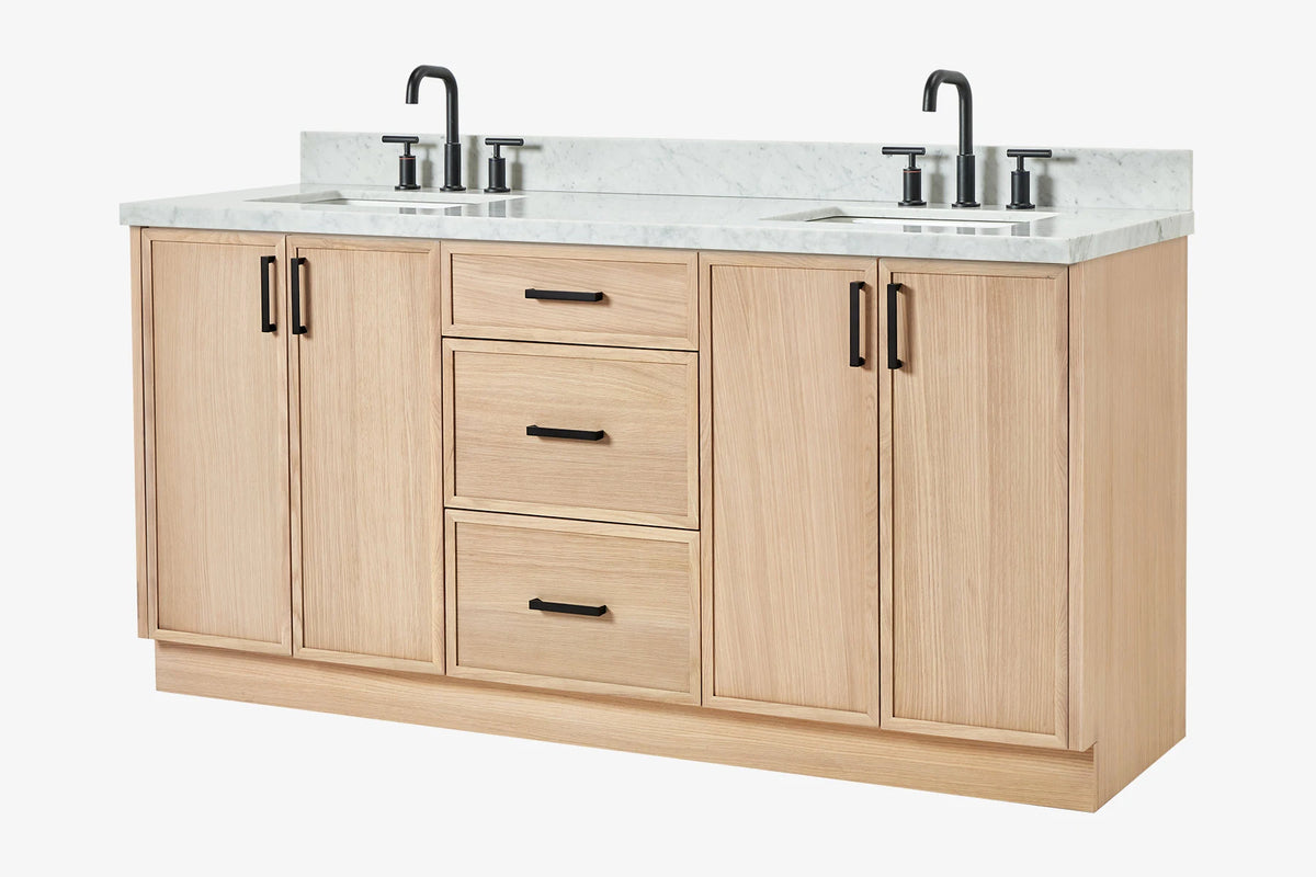Ariel kelly 73 inch double rectangle sink bathroom vanity with countertop 1.5 inch edge