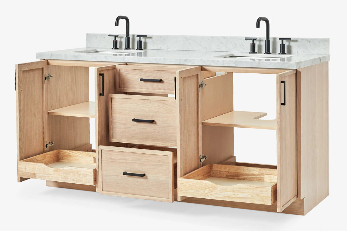 Ariel kelly 73 inch double rectangle sink bathroom vanity with countertop 1.5 inch edge