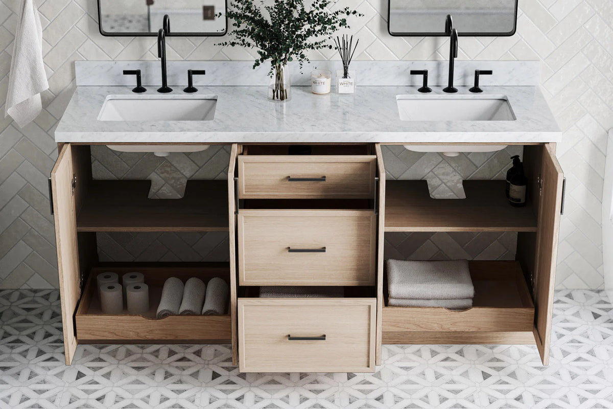 Ariel kelly 73 inch double rectangle sink bathroom vanity with countertop 1.5 inch edge
