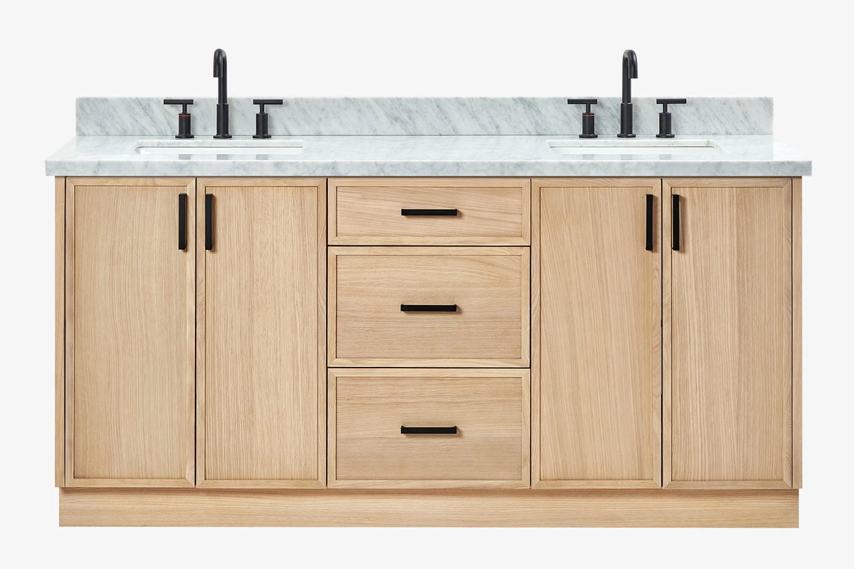 Ariel kelly 73 inch double rectangle sink bathroom vanity with countertop 1.5 inch edge