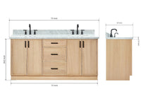 Ariel kelly 73 inch double rectangle sink bathroom vanity with countertop 1.5 inch edge