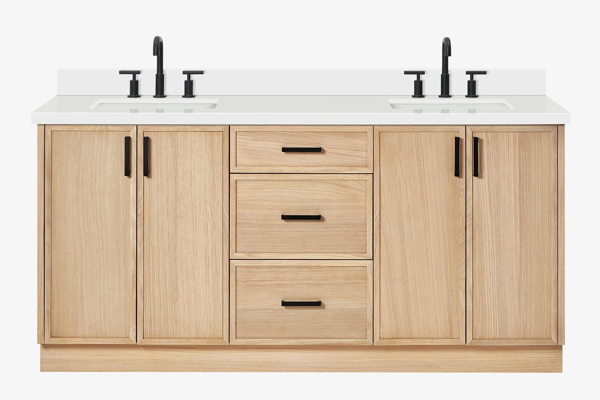 Ariel kelly 73 inch double rectangle sink bathroom vanity with countertop 1.5 inch edge