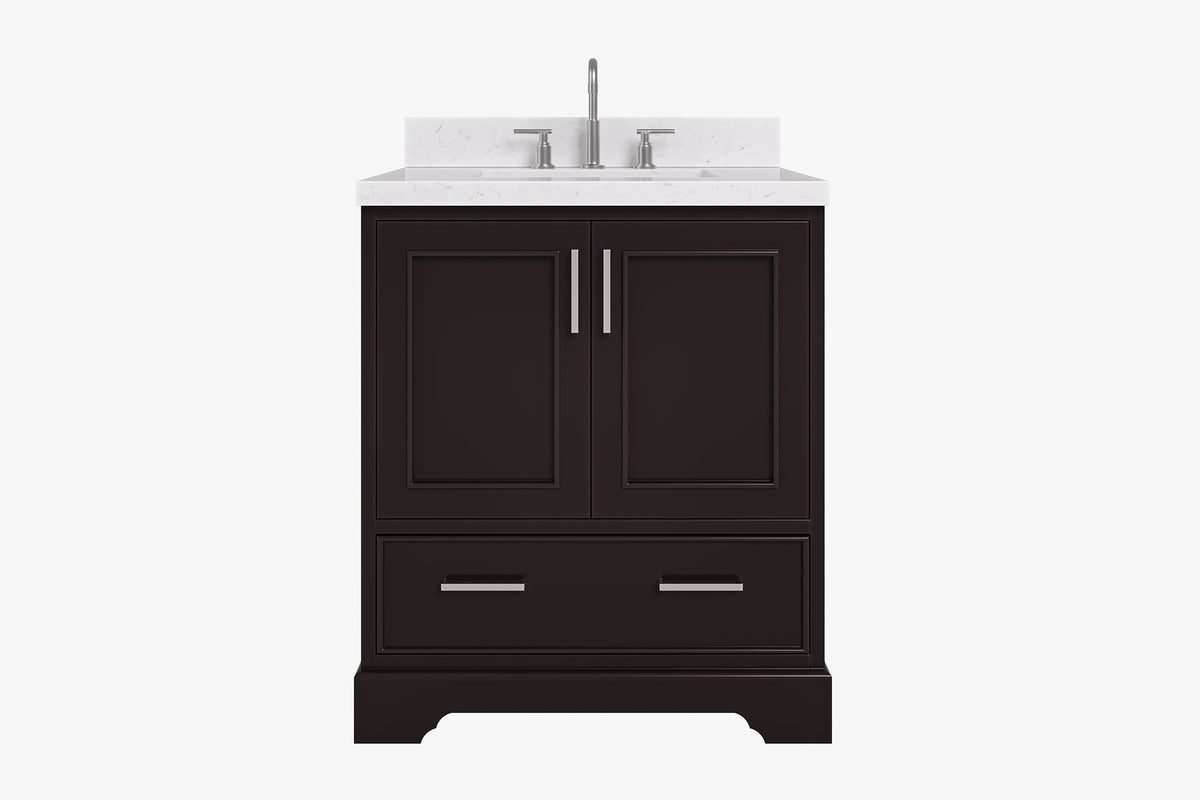 Ariel stafford 30.5 in. single rectangle sink vanity with carrara white marble countertop w/0.75" edge in white