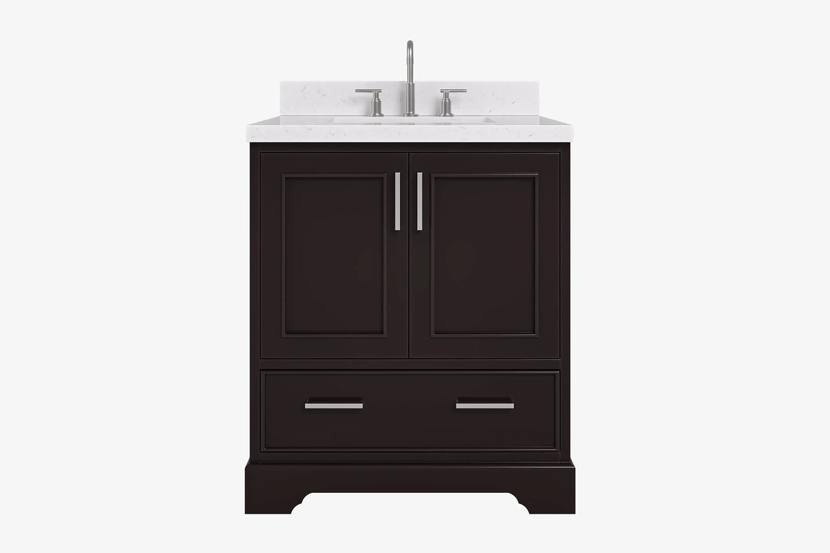 Ariel stafford 30.5 in. single rectangle sink vanity with carrara white marble countertop w/0.75" edge in white