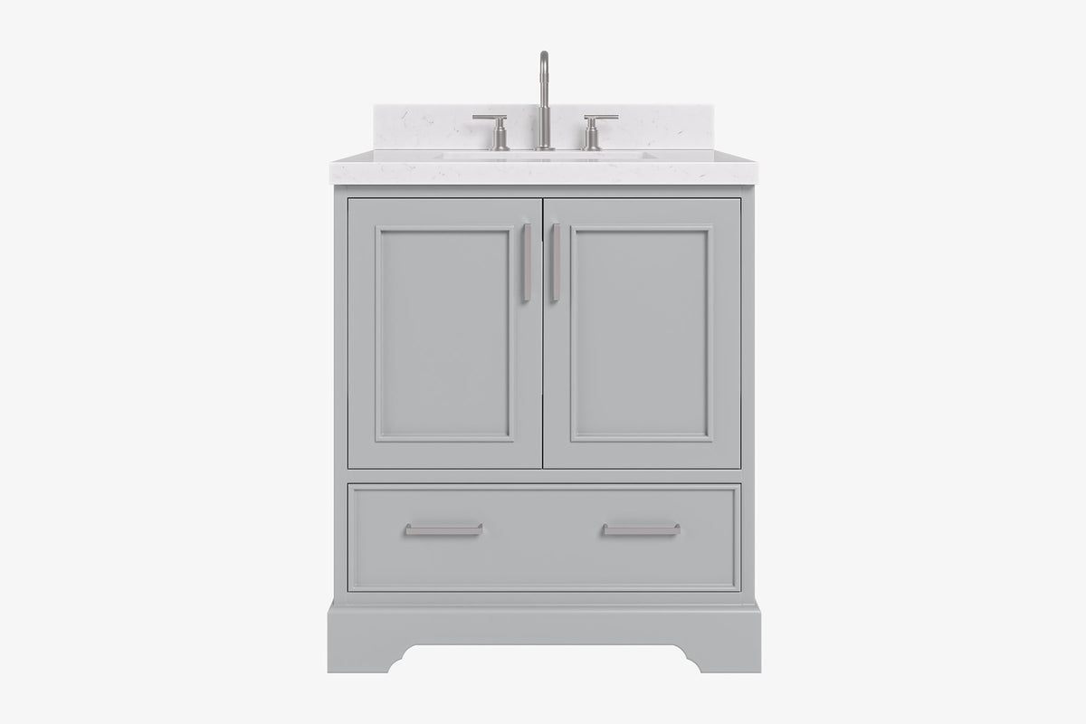Ariel stafford 30.5 in. single rectangle sink vanity with carrara white marble countertop w/0.75" edge in white