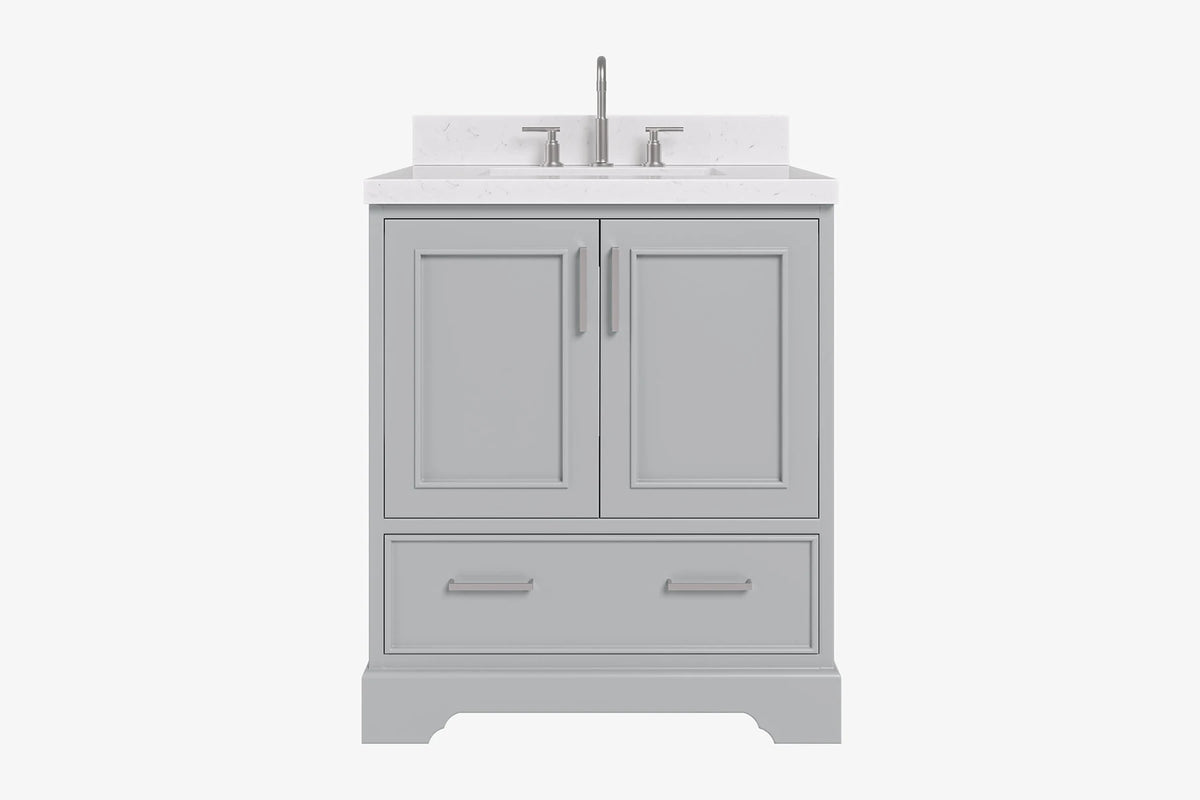 Ariel stafford 30.5 in. single rectangle sink vanity with carrara white marble countertop w/0.75" edge in white