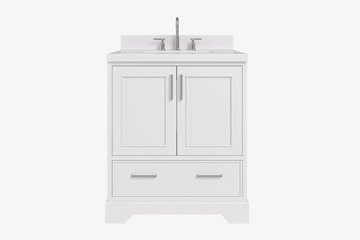 Ariel stafford 30.5 in. single rectangle sink vanity with carrara white marble countertop w/0.75" edge in white