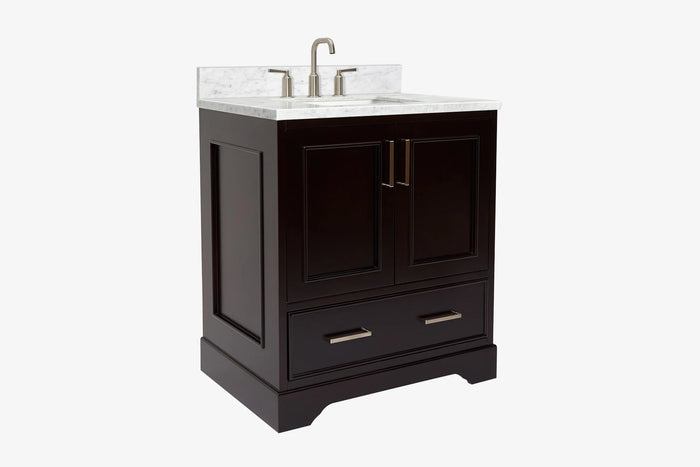 Ariel stafford 30.5 in. single rectangle sink vanity with carrara white marble countertop w/0.75" edge in white