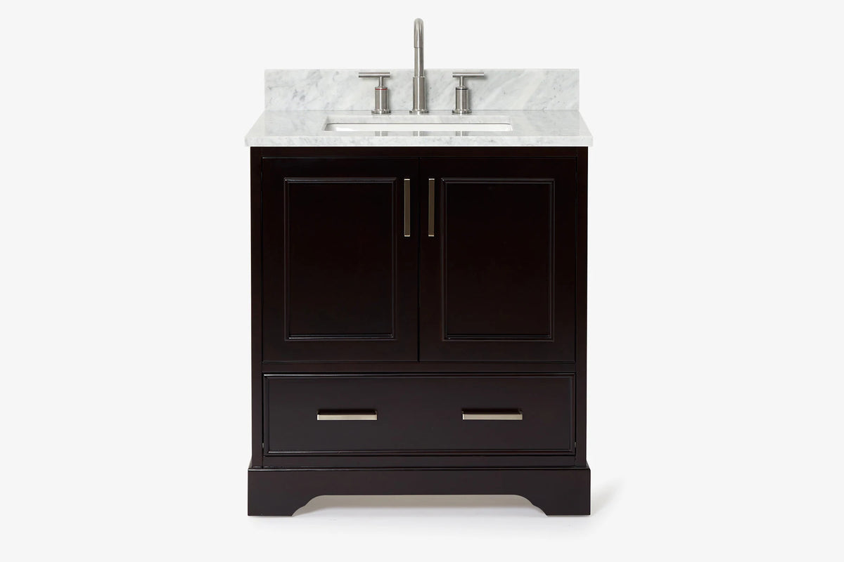 Ariel stafford 30.5 in. single rectangle sink vanity with carrara white marble countertop w/0.75" edge in white
