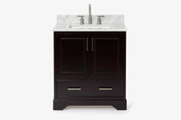 Ariel stafford 30.5 in. single rectangle sink vanity with carrara white marble countertop w/0.75" edge in white