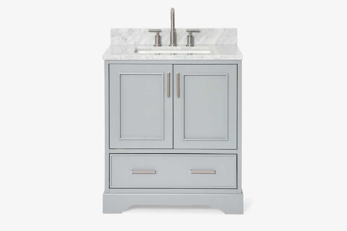 Ariel stafford 30.5 in. single rectangle sink vanity with carrara white marble countertop w/0.75" edge in white