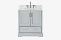 Ariel stafford 30.5 in. single rectangle sink vanity with carrara white marble countertop w/0.75" edge in white