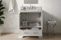 Ariel stafford 30.5 in. single rectangle sink vanity with carrara white marble countertop w/0.75" edge in white