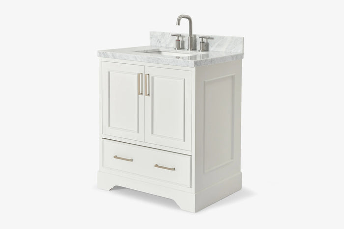 Ariel stafford 30.5 in. single rectangle sink vanity with carrara white marble countertop w/0.75" edge in white
