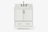 Ariel stafford 30.5 in. single rectangle sink vanity with carrara white marble countertop w/0.75" edge in white