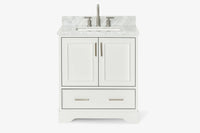 Ariel stafford 30.5 in. single rectangle sink vanity with carrara white marble countertop w/0.75" edge in white