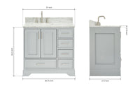 Ariel stafford 37 inch single left offset rectangle sink vanity with carrara white marble countertop w/0.75" edge in midnight blue
