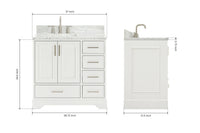 Ariel stafford 37 inch single left offset rectangle sink vanity with carrara white marble countertop w/0.75" edge in midnight blue
