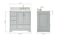 Ariel stafford 37 inch single right offset rectangle sink vanity with carrara white marble countertop w/0.75" edge in white