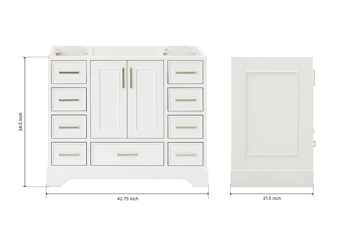 Ariel stafford 42 inch single sink base cabinet in white