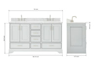 Ariel stafford 61 inch double rectangle sink vanity with carrara white marble countertop w/0.75" edge in white