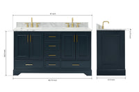 Ariel stafford 61 inch double rectangle sink vanity with carrara white marble countertop w/0.75" edge in white