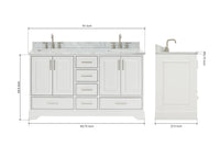 Ariel stafford 61 inch double rectangle sink vanity with carrara white marble countertop w/0.75" edge in white