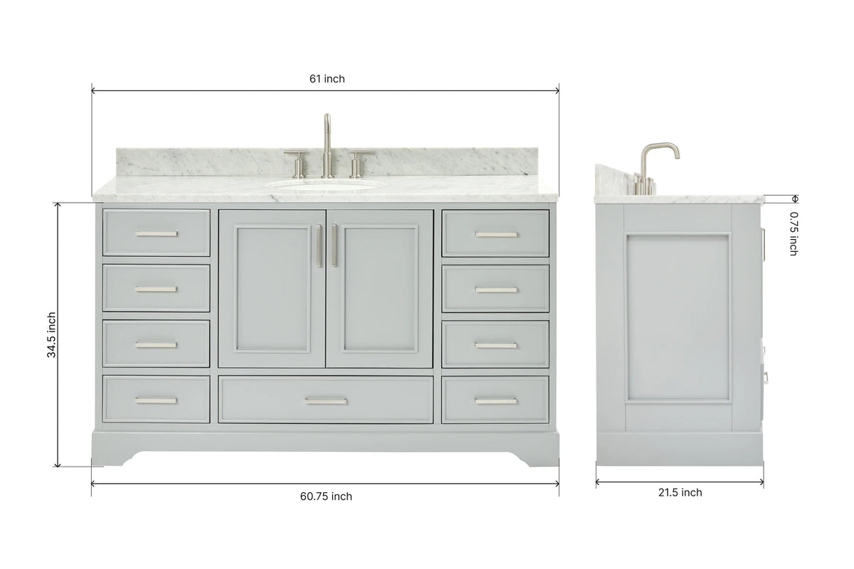 Ariel stafford 61 inch single oval sink vanity with carrara white marble countertop w/0.75" edge in midnight blue