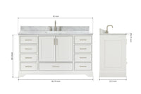 Ariel stafford 61 inch single rectangle sink vanity with carrara white marble countertop w/1.5" edge in white