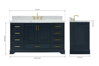 Ariel stafford 61 inch single rectangle sink vanity with carrara white marble countertop w/1.5" edge in white