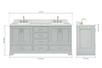 Ariel stafford 73 inch double rectangle sink vanity with carrara white marble countertop w/0.75" edge in white