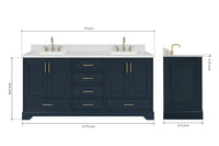 Ariel stafford 73 inch double rectangle sink vanity with carrara white marble countertop w/0.75" edge in white