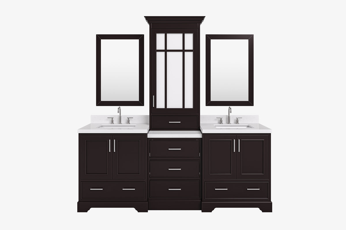 Ariel stafford 85 in. double rectangle sink vanity set with 1.5 in. carrara white marble countertops in white