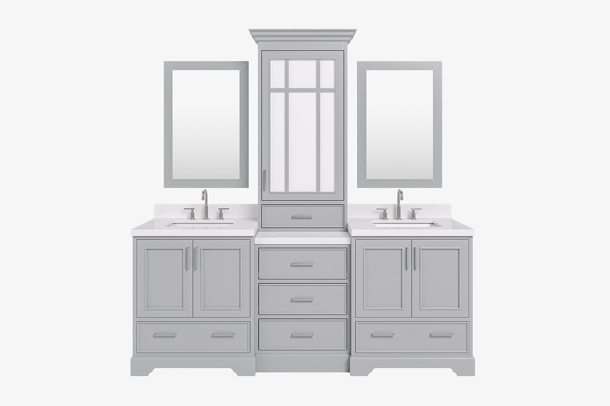 Ariel stafford 85 in. double rectangle sink vanity set with 1.5 in. carrara white marble countertops in white