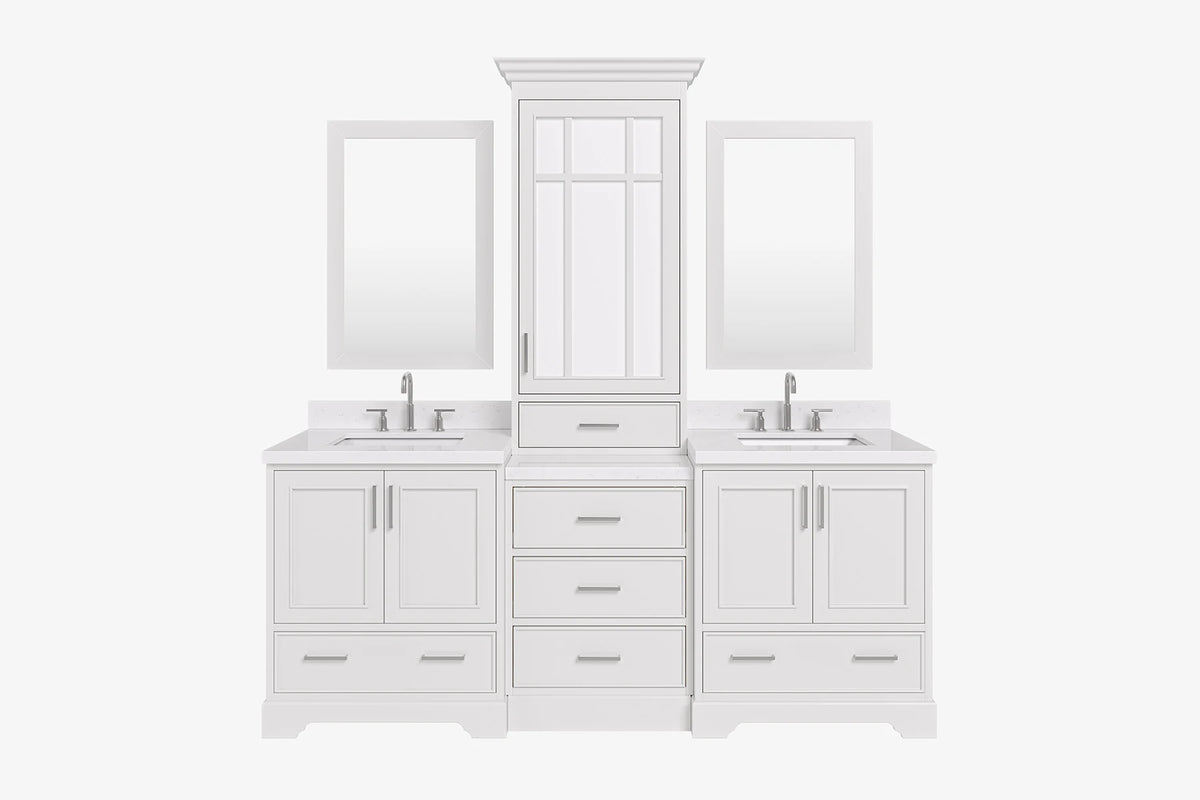 Ariel stafford 85 in. double rectangle sink vanity set with 1.5 in. carrara white marble countertops in white