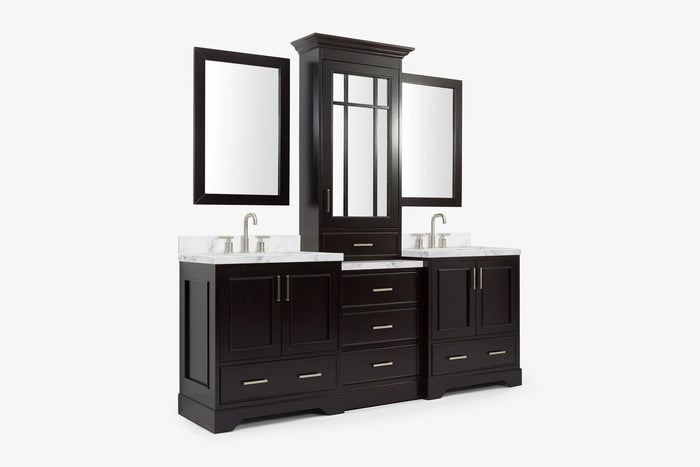 Ariel stafford 85 in. double rectangle sink vanity set with 1.5 in. carrara white marble countertops in white